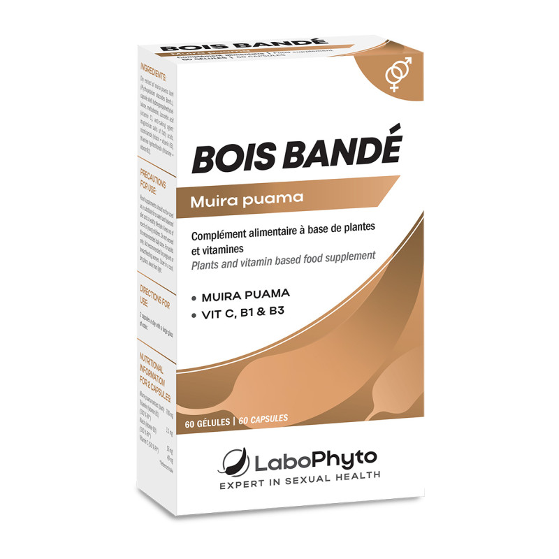 Bois Bandé Muira Puama 60 gélules Labophyto, le produit présenté avec sa boîte.