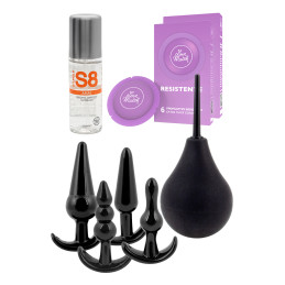 Set plaisir anal 4 accessoires plugs progressifs poire lavement lubrifiant