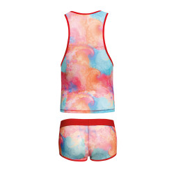 Tissu doux et élastique, shorty réglé par larges élastiques rouges