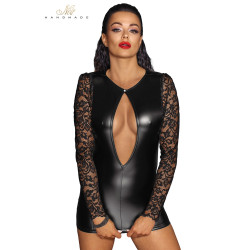 Mini robe wetlook et dentelle F253 envoûtante, brillante, stylée, romantique et sensuelle pour charme assuré