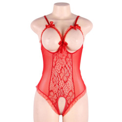 Body rouge ouvert lingerie femme, matière douce, tulle rouge, élégance et séduction, design unique