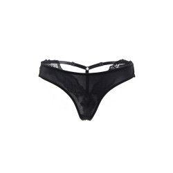 String dentelle noire, maille satinée, coupe échancrée, confort ajustable, lingerie sexy