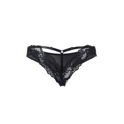 String brésilien Paris Hollywood noir, dentelle fine, tissu doux, attaches réglables, glamour