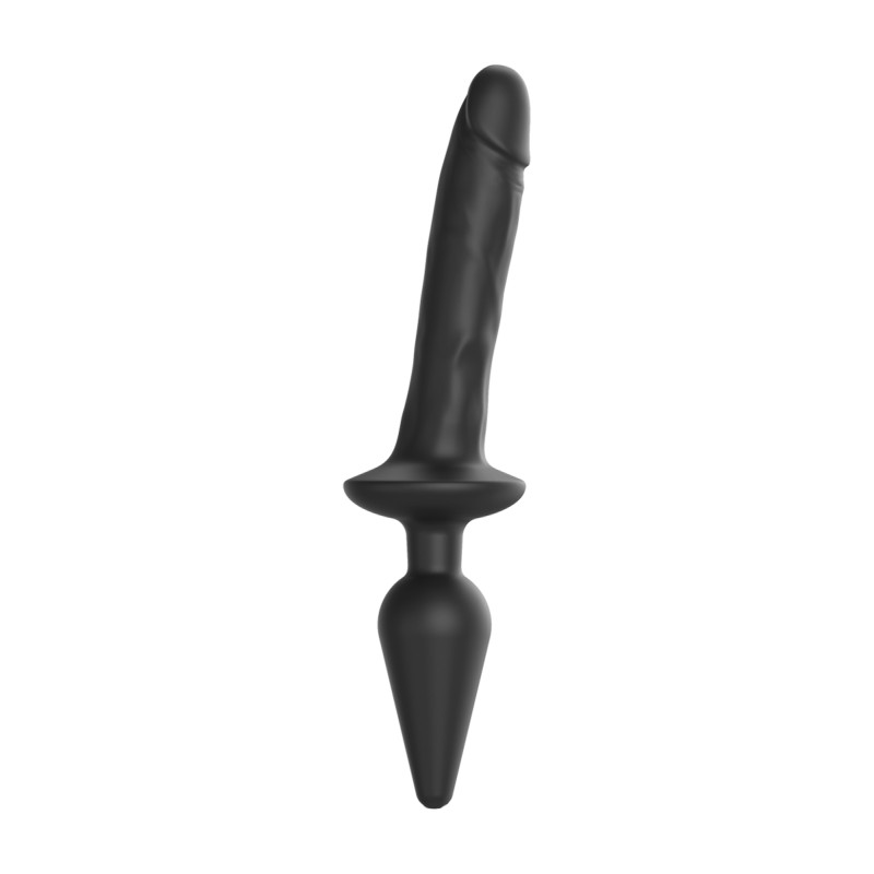 Switch Plug In Realistic L, gode noir détaillé, veines apparentes, plug anal doux, base évasée