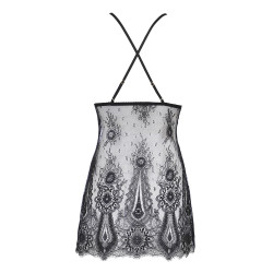 Nuisette dentelle et wetlook noire V9789 lingerie séduction féminine élégante