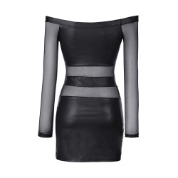 Robe noire V9309 robe sexy dévoilant dos nu détail bandes transparentes