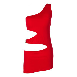 Robe rouge V9249 Axami, microfibre extensible, ouverture creuse taille et dessus fesses, design unique Europe