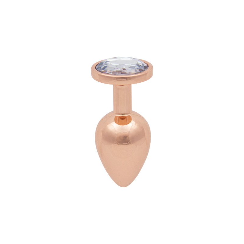 Plug bijou or rose M Litolu, aluminium lisse, strass transparent, confort et plaisir anal