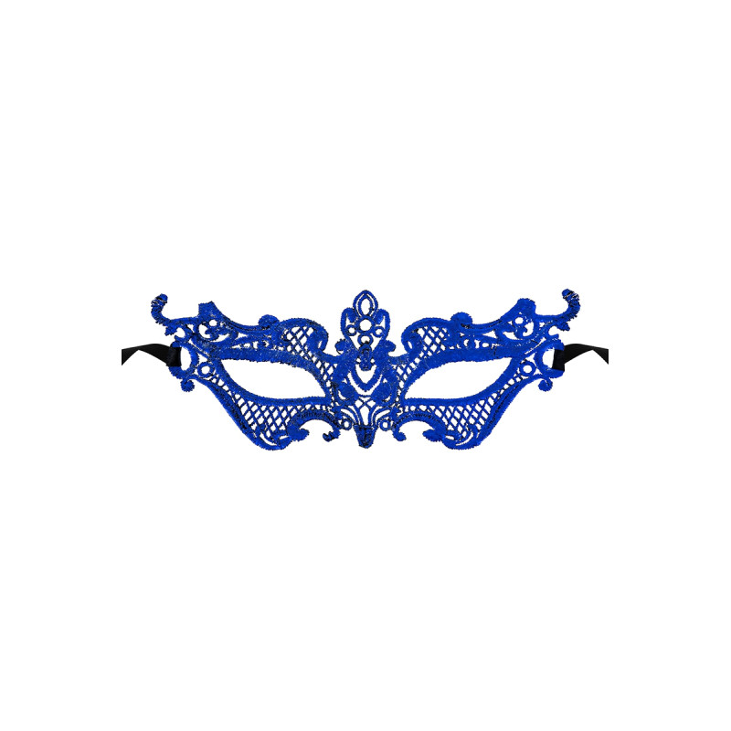 Loup bleu Céleste Maskarade dentelle guipure brodée rubans satinés souples